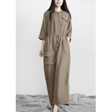 Women Gray drawstring Outfits Rompers Linen